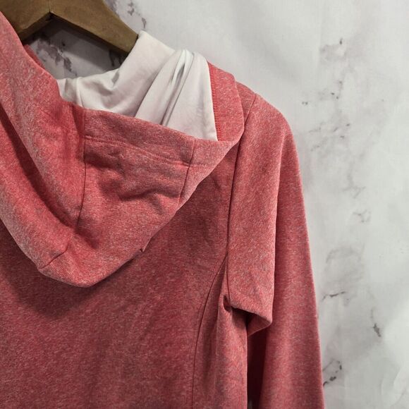 The North Face Hoodie Womens Small Pink Heathered Sweatshirt Pullover White Logo - Picture 8 of 10